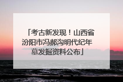 考古新发现！山西省汾阳市冯郝沟明代纪年墓发掘资料公布